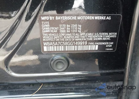 2016 BMW 528I xDrive from USA, damaged, VIN WBA5A7C58GG149919